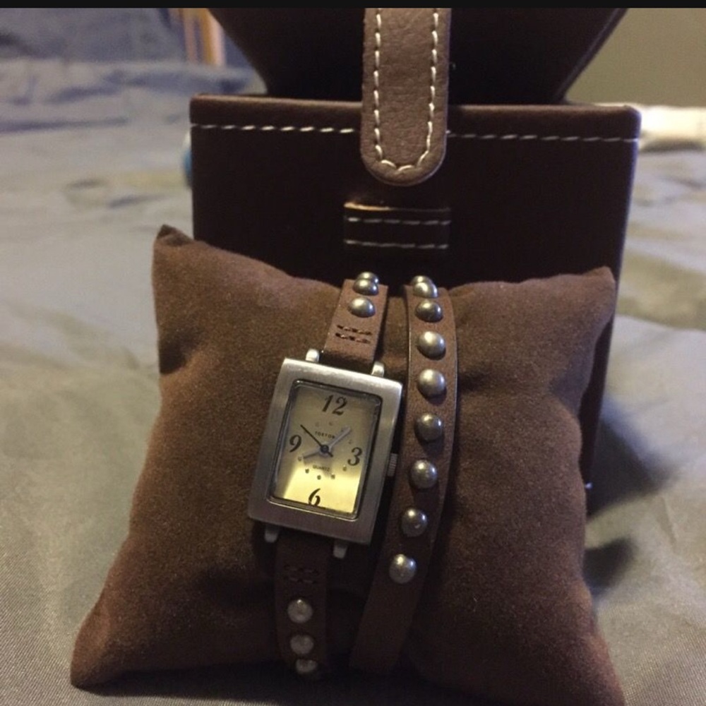 Tokyo Bay Brown Leather Studded Wrap Watch